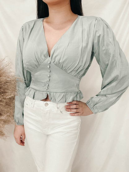 Emery Satin Cropped Top - Sage
